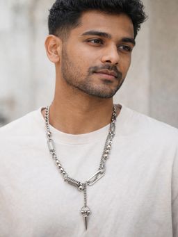 JEWELZ - Men Silver-Toned Spike Pendant Necklace