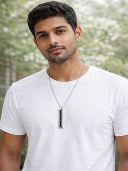 JEWELZ - Men Silver-Toned Vertical Bar Pendant Necklace