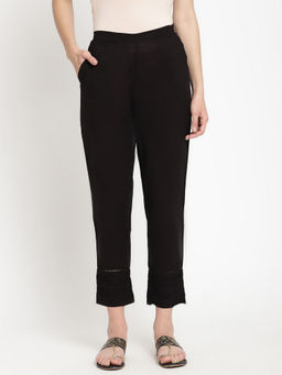 SAVI - Black Cotton Pintuck Straight Pant