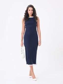 Powersutra - Blue Linen Blend Solid Dress