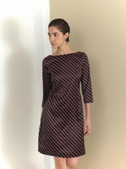 FableStreet - Black Satin Stripes Dress