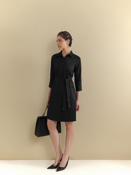 FableStreet - Black Cotton Solid Dress