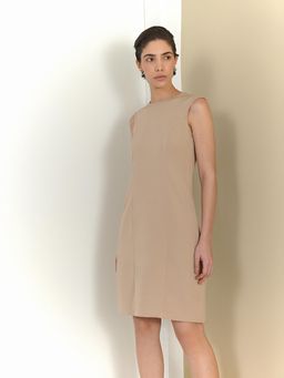 FableStreet - Beige Polyester Solid Dress