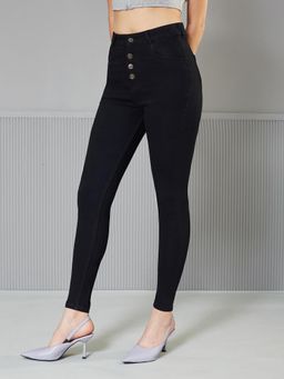 Miss Chase - Women's Black Skinny Fit High Rise Stretchable Denim Jeans