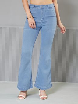 Miss Chase - Women's Light Blue Bootcut High rise Clean look Stretchable Denim Jeans