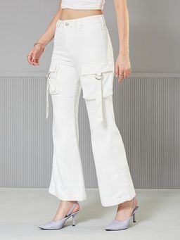 Miss Chase - Women's White Bootcut High rise Clean look Regular Stretchable Denim Jeans