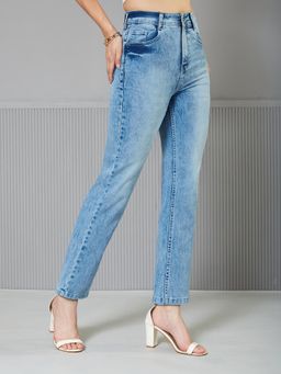 Miss Chase - Women's Light Blue Wide-Leg Fit Regular Length Stretchable Denim Jeans