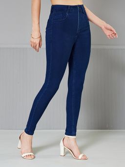 Miss Chase - Women's Navy Blue Skinny High Rise Regular Stretchable Denim Jeans