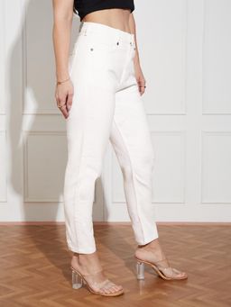 Miss Chase - Women's White High Rise Clean Look Regular-Length Denim Mom's Jeans
