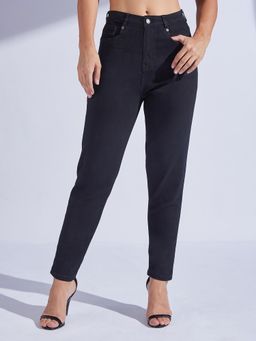 Miss Chase - Women's Black High Rise Regular-Length Stretchable Denim Mom's Jeans