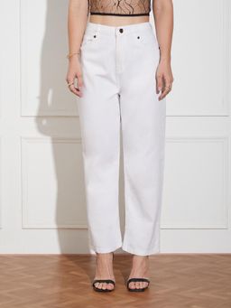 Miss Chase - Women'S White Tapered Mid Rise Clean Look Cropped Stretchable Denim Jeans