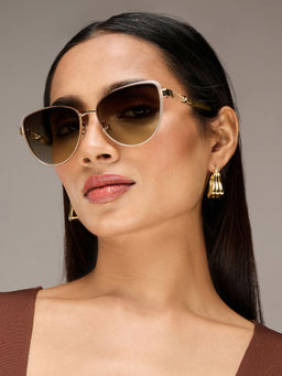Twenty Dresses by Nykaa Fashion - Beige Chainlink Detailed Temples Cat Eye Sunglasses