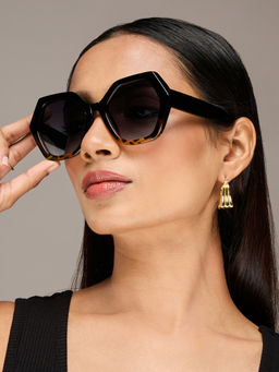 Twenty Dresses by Nykaa Fashion - Black Animal Print Hexagonal Sunglasses