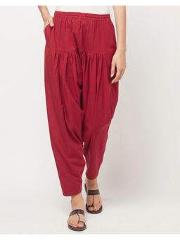 Fabindia - Maroon Cotton Tapered Leg Solid Salwar