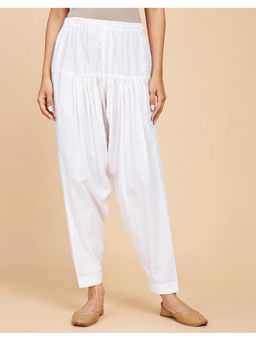 Fabindia - White Cotton Tapered Leg Solid Salwar