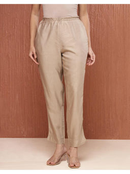 Fabindia - Beige Viscose Silk Woven Ethnic Pant