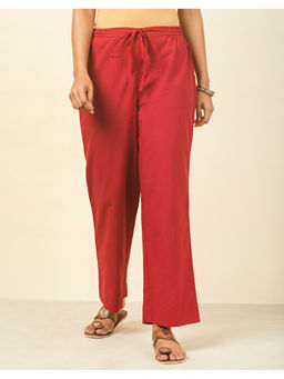 Fabindia - Maroon Cotton Full Length Casual Pant
