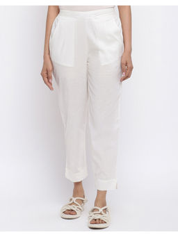 Fabindia - White Viscose Silk Woven Ethnic Pant