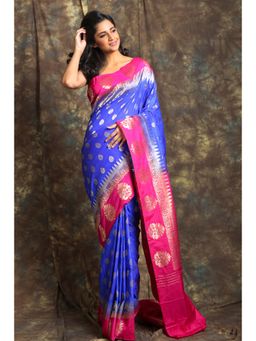 Arhi - Blue Silk Handwoven Soft Nakshi Motifs Saree with Unstitched Blouse