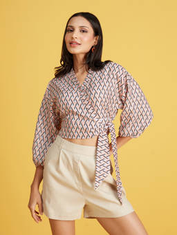 Twenty Dresses by Nykaa Fashion - Work Multicolor Printed V Neck Wrap Crop Top