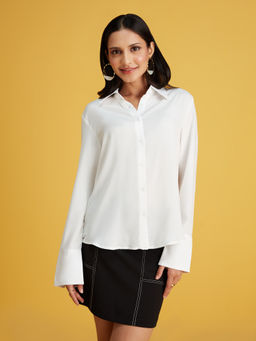 Twenty Dresses by Nykaa Fashion - White Full Sleeves Solid Satin Shirt