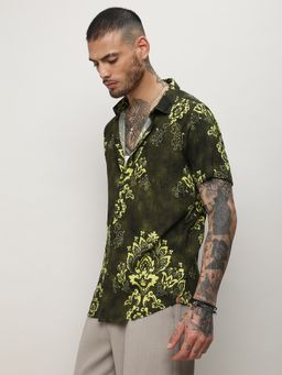 Campus Sutra - Men Green Blended Fabric Printed Casual Shirt