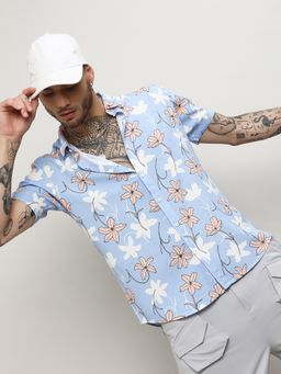 Campus Sutra - Men Blue Rayon Floral Printed Casual Shirt