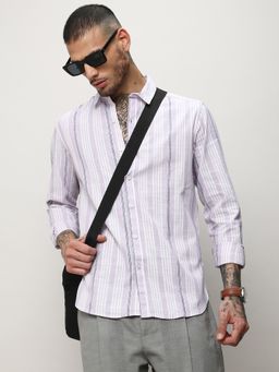 Campus Sutra - Men Purple Cotton Stripes Printed Casual Shirt
