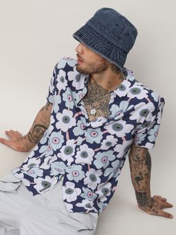 Campus Sutra - Men Blue Rayon Floral Printed Casual Shirt