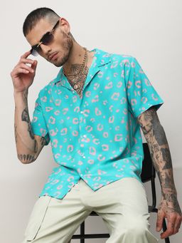 Campus Sutra - Men Blue Rayon Printed Casual Shirt