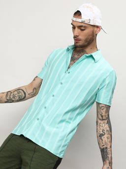 Campus Sutra - Men Blue Blended Fabric Stripes Printed Casual Shirt