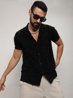 Campus Sutra - Men Black Polyester Textured Casual Shirt