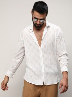 Campus Sutra - Men White Polyester Textured Casual Shirt