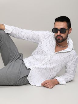 Campus Sutra - Men White Polyester Textured Casual Shirt