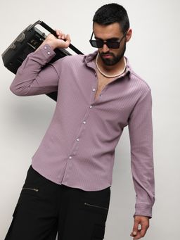 Campus Sutra - Men Purple Polyester Textured Casual Shirt