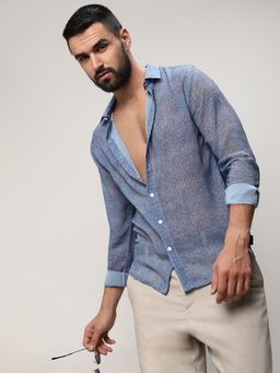 Campus Sutra - Men Blue Polyester Solid Casual Shirt