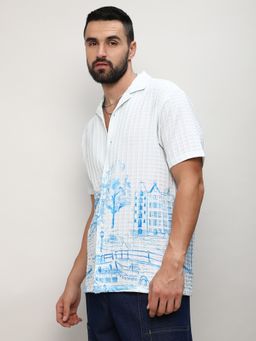 Campus Sutra - Men White Polyester Textured Casual Shirt