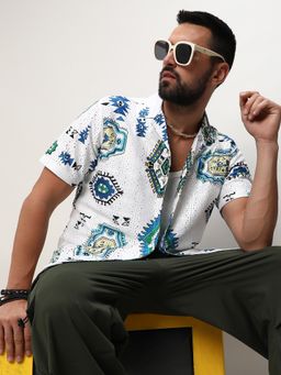 Campus Sutra - Men White Polyester Printed Casual Shirt
