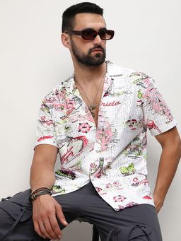 Campus Sutra - Men White Polyester Printed Casual Shirt