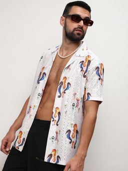 Campus Sutra - Men White Polyester Printed Casual Shirt