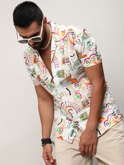 Campus Sutra - Men White Polyester Printed Casual Shirt
