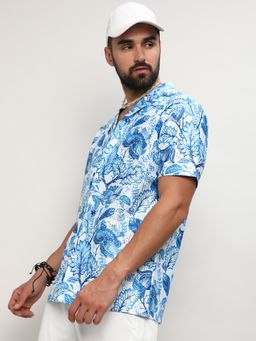 Campus Sutra - Men Blue Polyester Floral Printed Casual Shirt