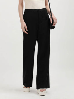 Calvin Klein - Black Wide Leg Solid Mid Rise Trouser