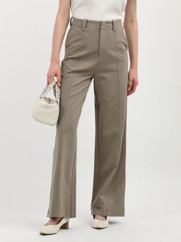Calvin Klein - Brown Wide Leg Solid Mid Rise Trouser
