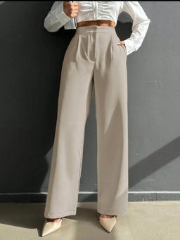 BROADSTAR - Women High-Rise Stretchable Beige Color Regular Fit Trouser