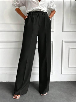 BROADSTAR - Women High-Rise Stretchable Black Color Trouser
