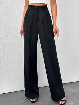 BROADSTAR - Women High-Rise Stretchable Black Color Regular Fit Trouser