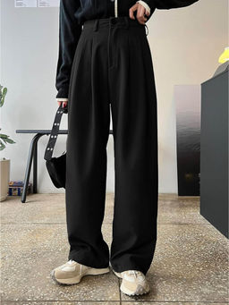 BROADSTAR - Women High-Rise Stretchable Black Color Korean Trouser