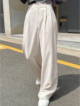 BROADSTAR - Women High-Rise Stretchable Light Beige Color Loose Fit Trouser