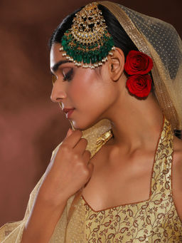 Ruby Raang Studio - Green Stone And Pearl Kundan Jhoomar